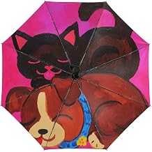 Playful Friends Windproof Waterproof UV Protection Umbrella Compact Automatic Folding Travel Small Lightweight Portable Rain & Sun Umbrella for Backpack Suitcase Car