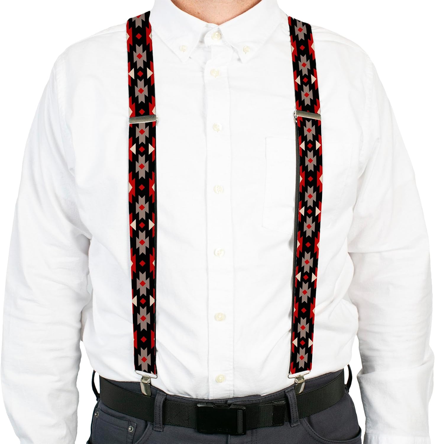 Buckle-Down Suspenders, Navajo Red Black Gray Red
