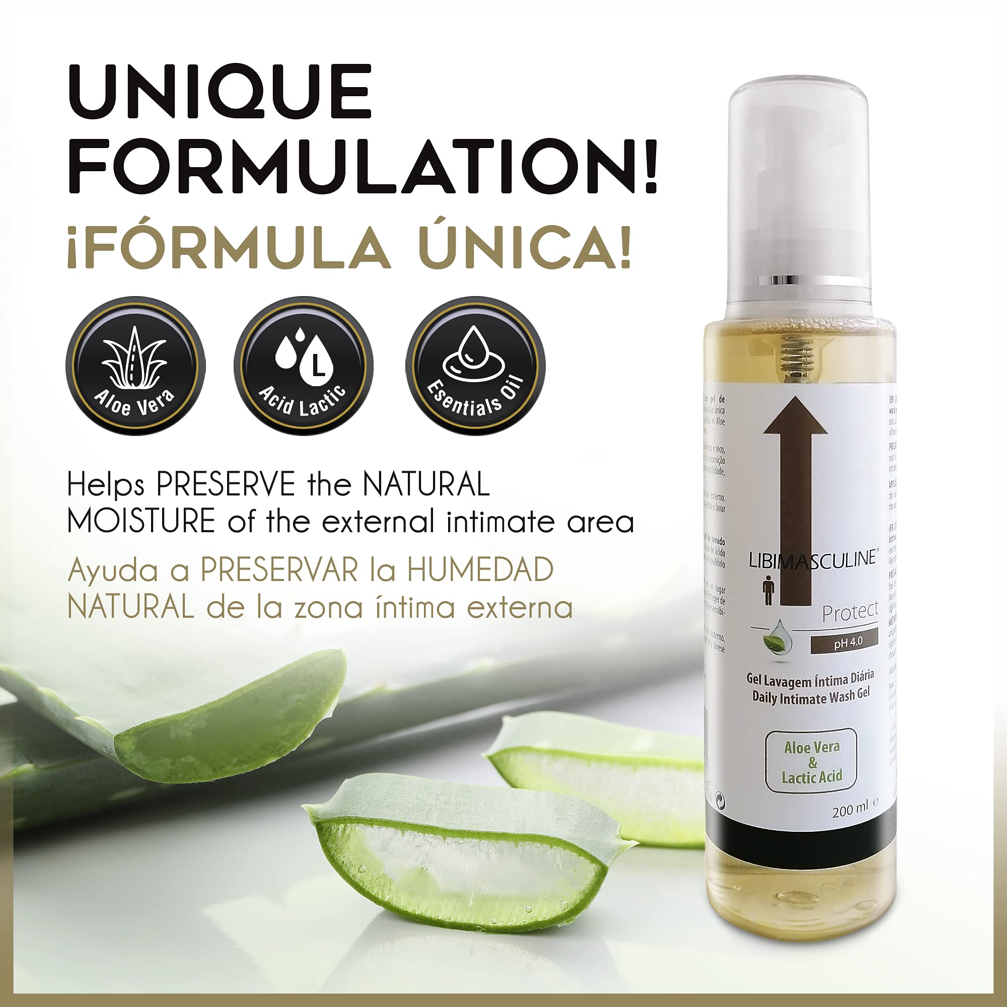 Intimpflegegel fr Mnner mit PH 4,0  Milchsure + Aloe Vera +  Laktobazillen + therische le  macht die Haut im Intimbereich des Mannes  weich, spendet Feuchtigkeit und beruhigt sie  200 ml : Amazon.de: Drogerie  & Krperpflege