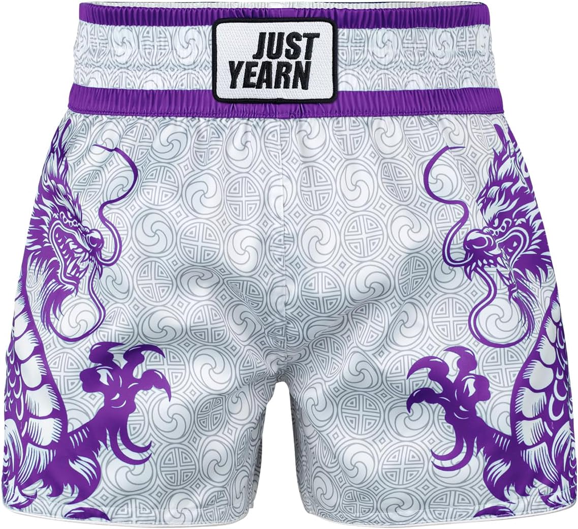JUST YEARN Pantalones cortos de boxeo Muay Thai, troncos de entrenamiento tradicionales de MMA Kickboxing para hombres y mujeres, equipo de entrenamiento de alta movilidad