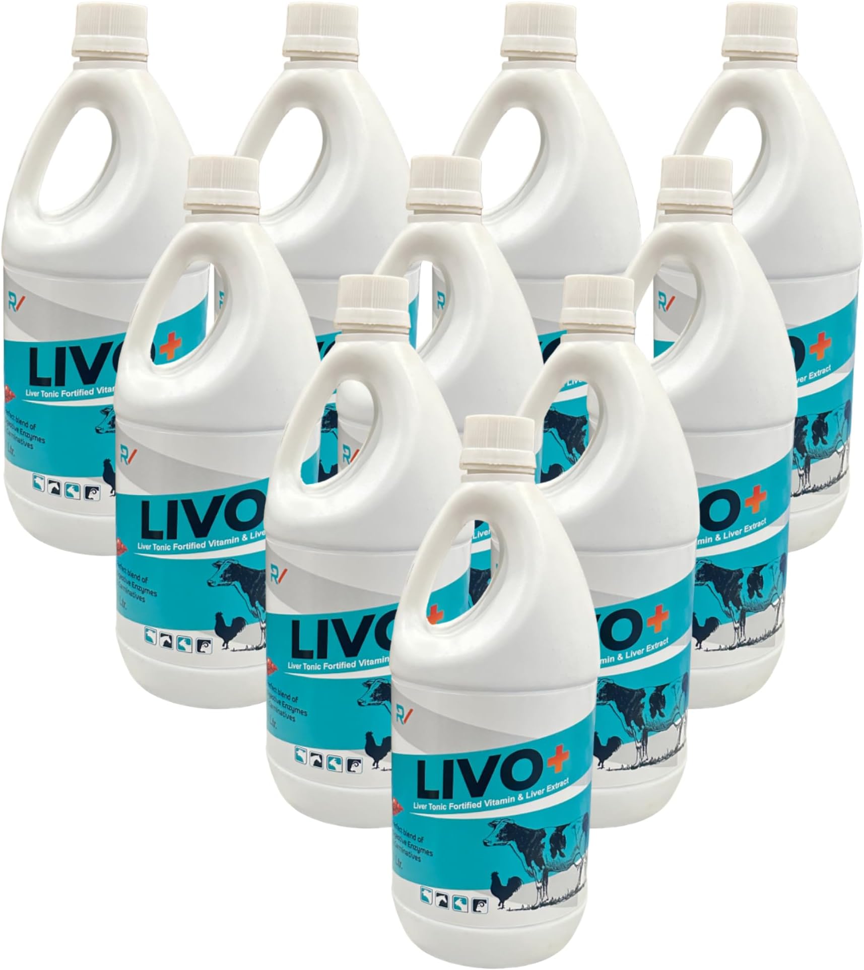 LIVO+,LIVERTONIC for Cow Goat 1 LTR,(10PCS) Liver Tonic for Cow, RVHEALTHCARE,Buffalo, Goat, Sheep and Other Diary and Farm Animals