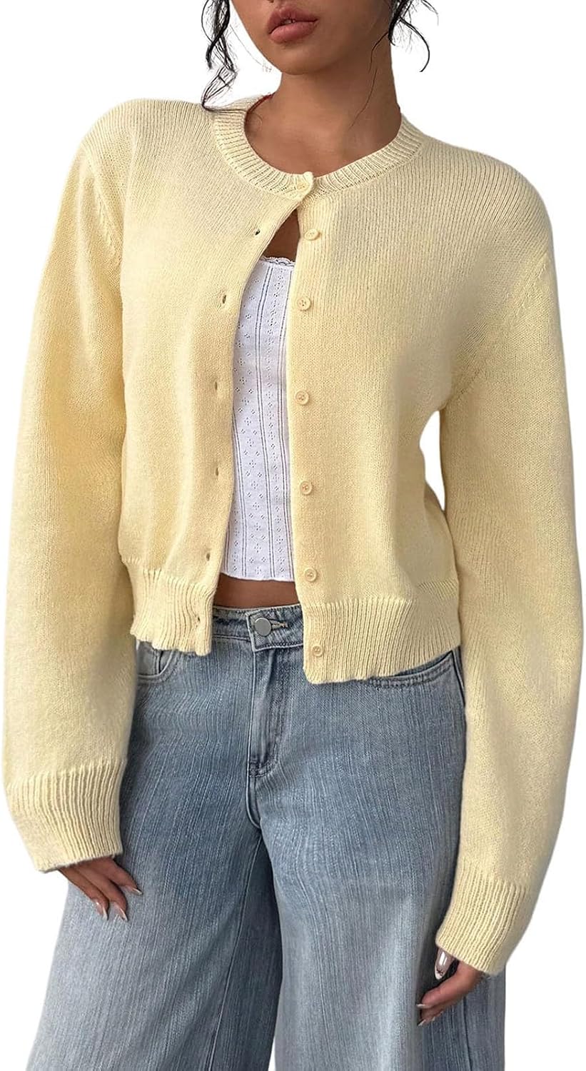 Cropped Cardigan Sweaters for Women Button Down Knit Tops Office Wear 2026 Cotton Lightweight Y2K Open Front Cardigan
