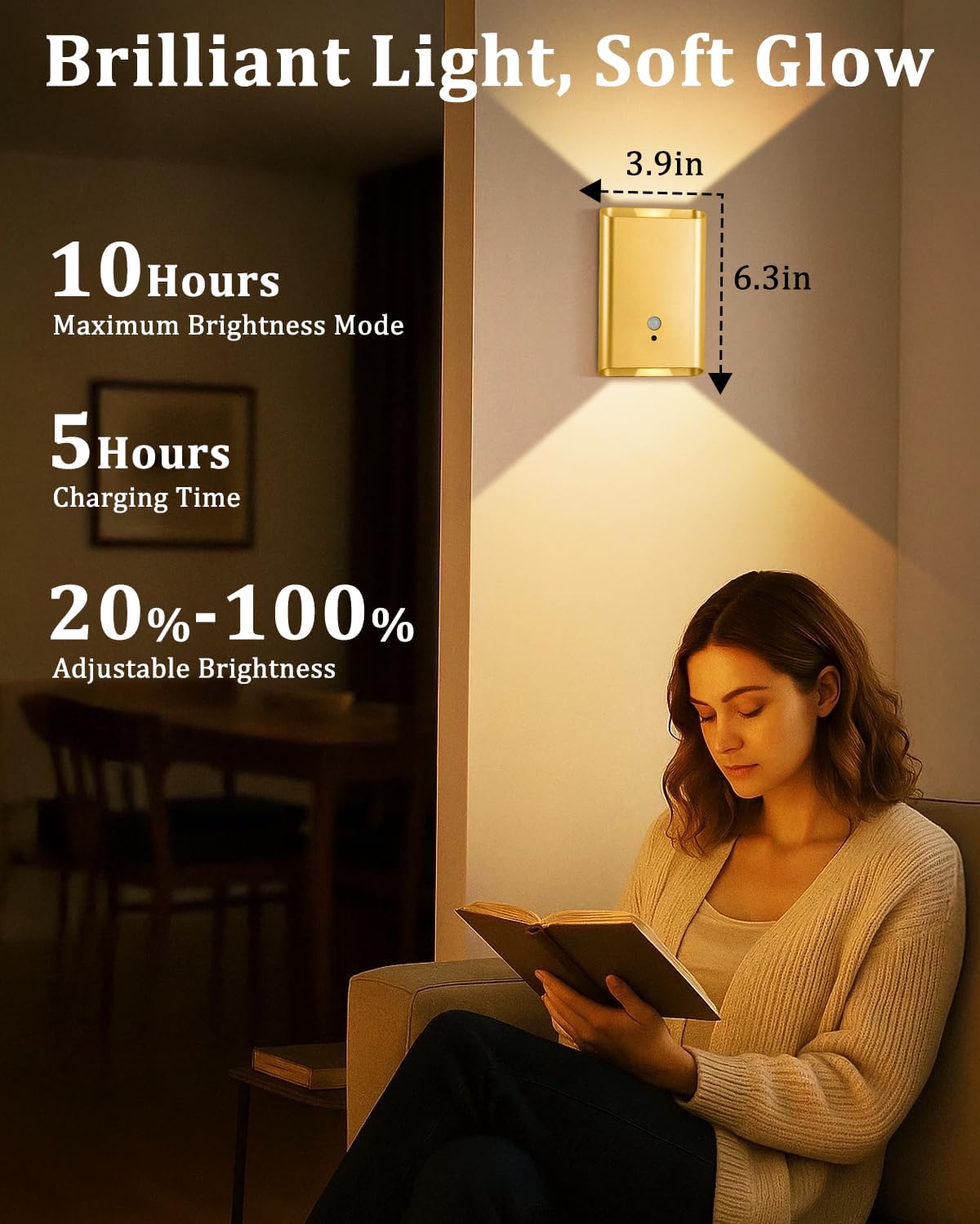Wireless Adhesive Motion Sensor Wall Light with Remote, 6000mAh Battery Operated 300LM 3CCT Dimmable & Timer - Cordless Wall Sconce for Stair Hallway Bedroom Closet Gold for Renters Elderly Pet Owners
