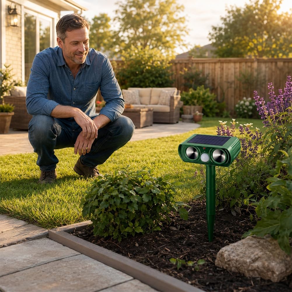 Solare Maulwurf Vertreiber con luci LED lampeggianti, repellente per talpe ad ultrasuoni per giardino e uso esterno, repellente impermeabile per animali per talpe, ratti, uccelli, scoiattoli soluzione