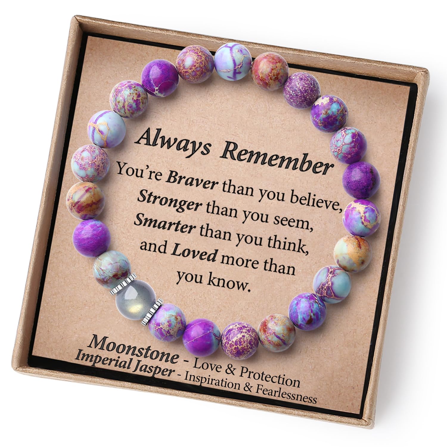Easter Basket Stuffers for Teens Girl Gifts Ideas Kids Egg Fillers Teenage Beaded Bracelets 8 11 Year Old Friendship Birthday Women Her Granddaughter Niece Christmas Day Stocking Valentines (Imperial-Moonstone-Always Remember-5.9") Thumbnail
