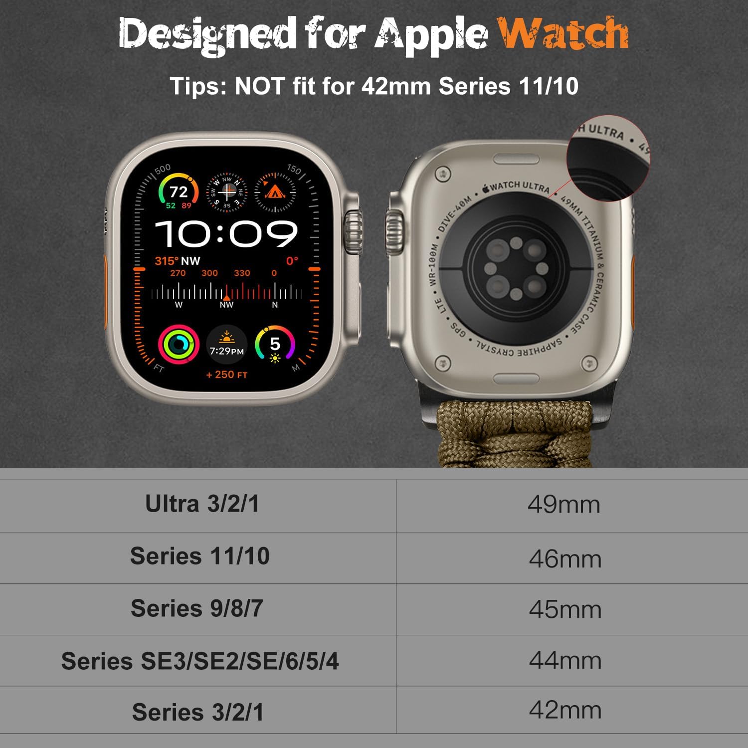 Bandletic Band Compatible with Apple Watch Ultra 3 Band - Adventurous Rugged with Stainless Steel Adjustable for iWatch Ultra 2 Bands 49mm Series 11/10 46mm 9/8/7 45mm SE2/6/SE/5/4 44mm 3/2/1 42mm - Image 7