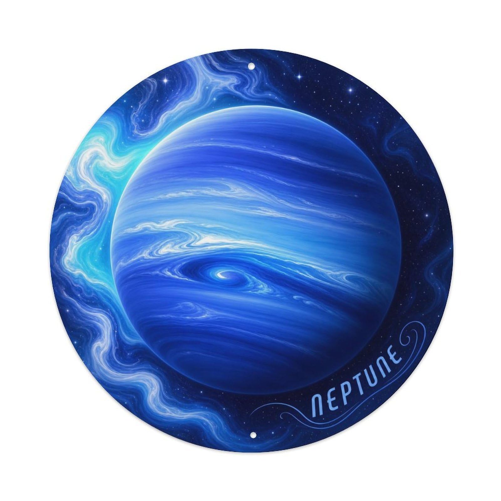 Celestial Neptune Ice Giant Solar System Space Age Metal Tin Sign Plaque Wall Decor for Cafe, Man Cave, Club Bar, Office, Home Garden Round Metal Poster 8x8Inch