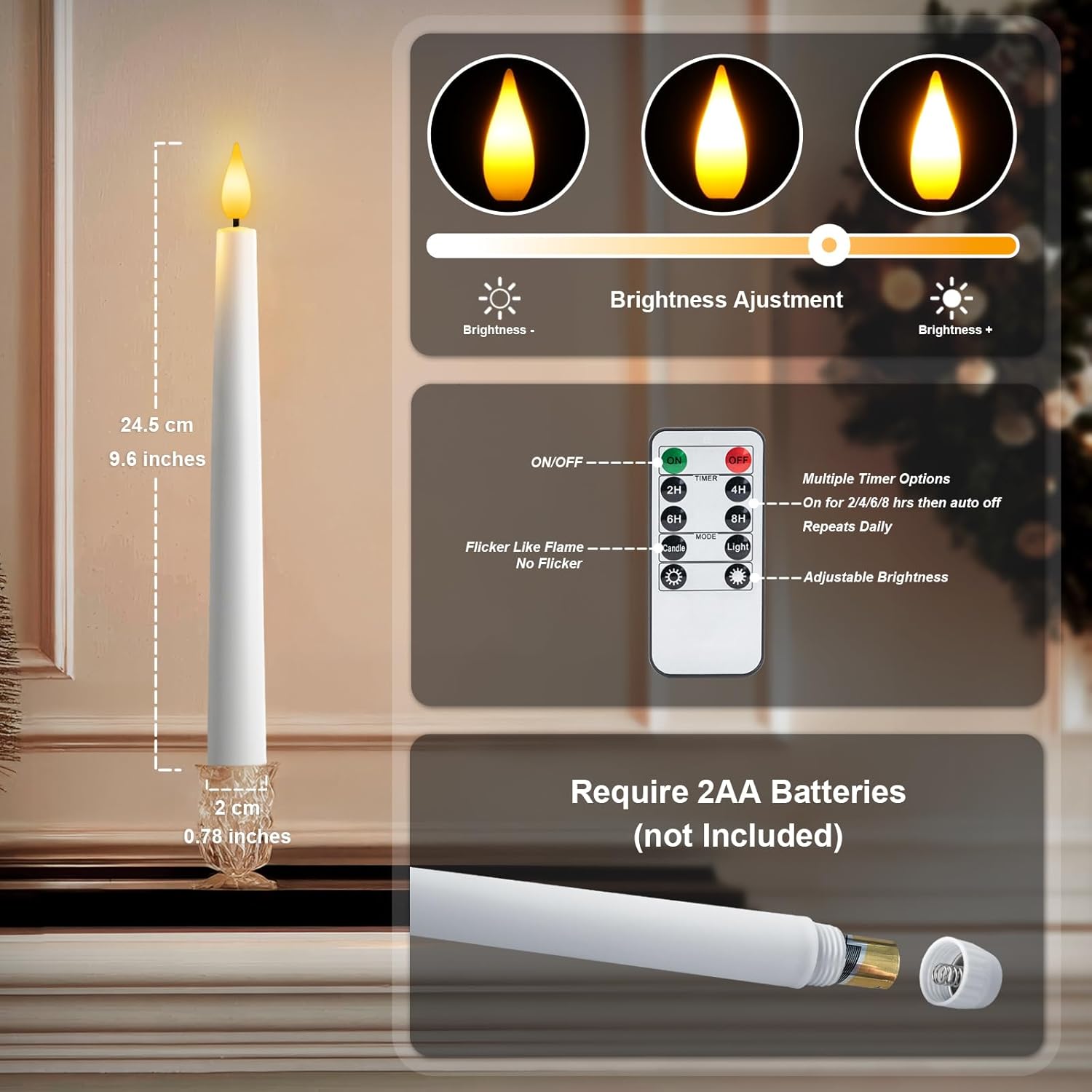 6 Pcs Flameless Taper Candles with Remote and Timer, 9.6 Inches Plastic LED Candlesticks, White Battery Operated Window Candles, for Home Wedding Christmas Party Decoration - Image 6