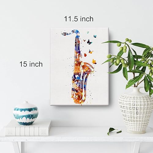 Miniatura 2 de Saxofón, acuarela, instrumento musical, arte de saxofón, lienzo para decoración de pared del hogar, obras de arte enmarcadas, regalos de