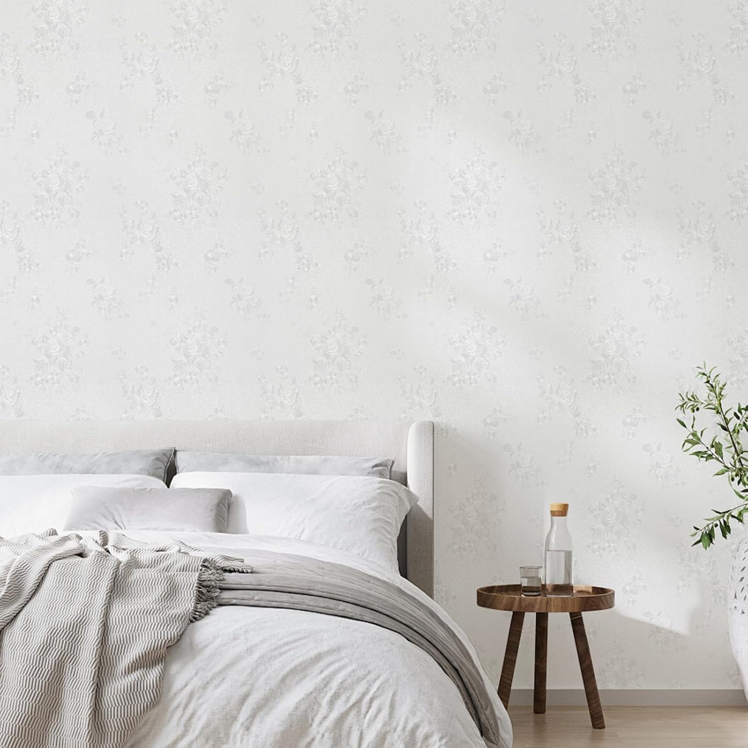 White Wallpaper Peel and Stick Contact Paper 17.3in x 118.1in Floral Embossed Removable Wallpaper Self-Adhesive Thicken Vinyl Waterproof Flower Textured Bedroom Living Room Wall Paper