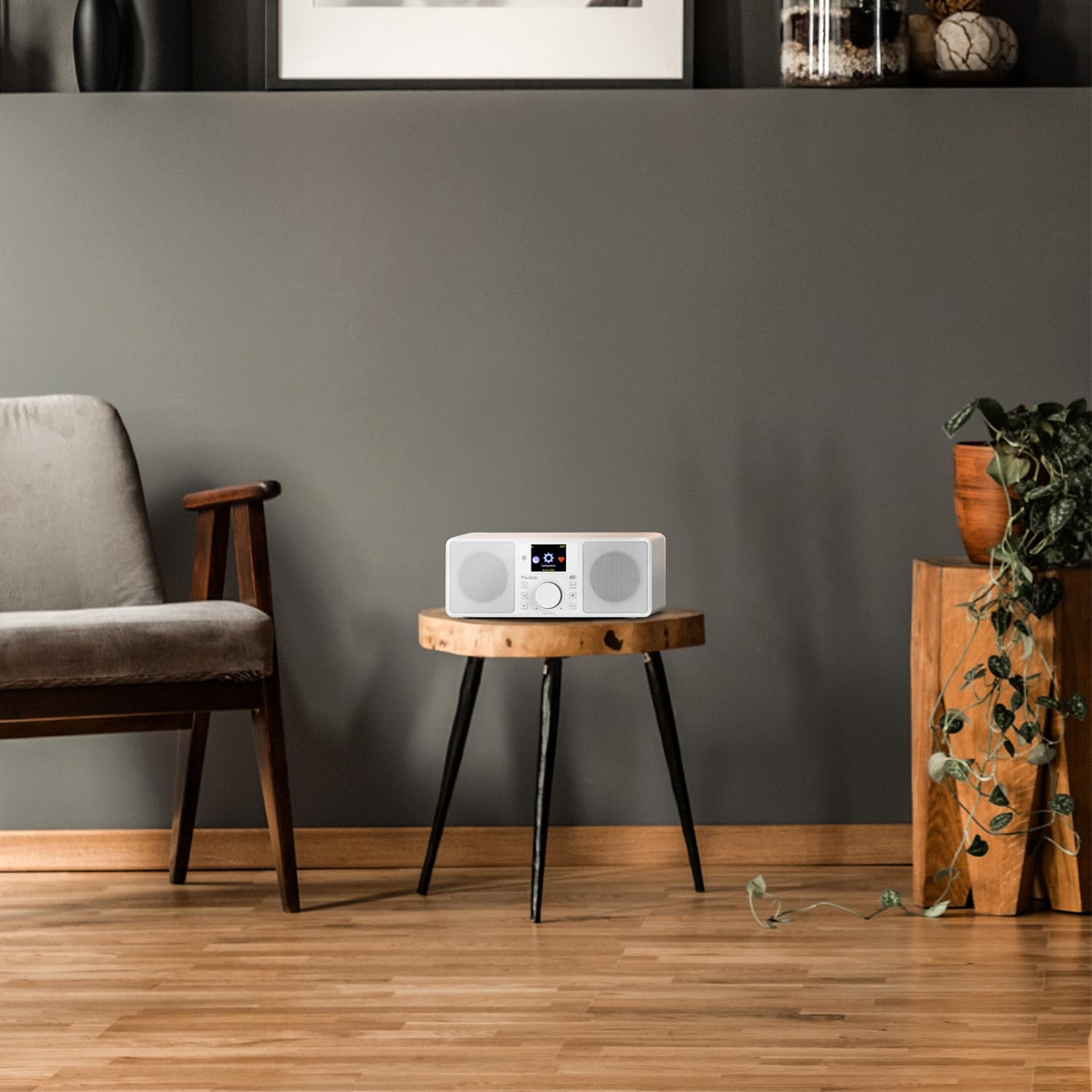 Audizio Rome - Radio Internet WiFi Stéréo Dab+ - Blanc, Récepteur Bluetooth, Écran de Couleur, Fonction Horloge et Timer, Télécommande Incluse, Idéal en Maison et Bureau
