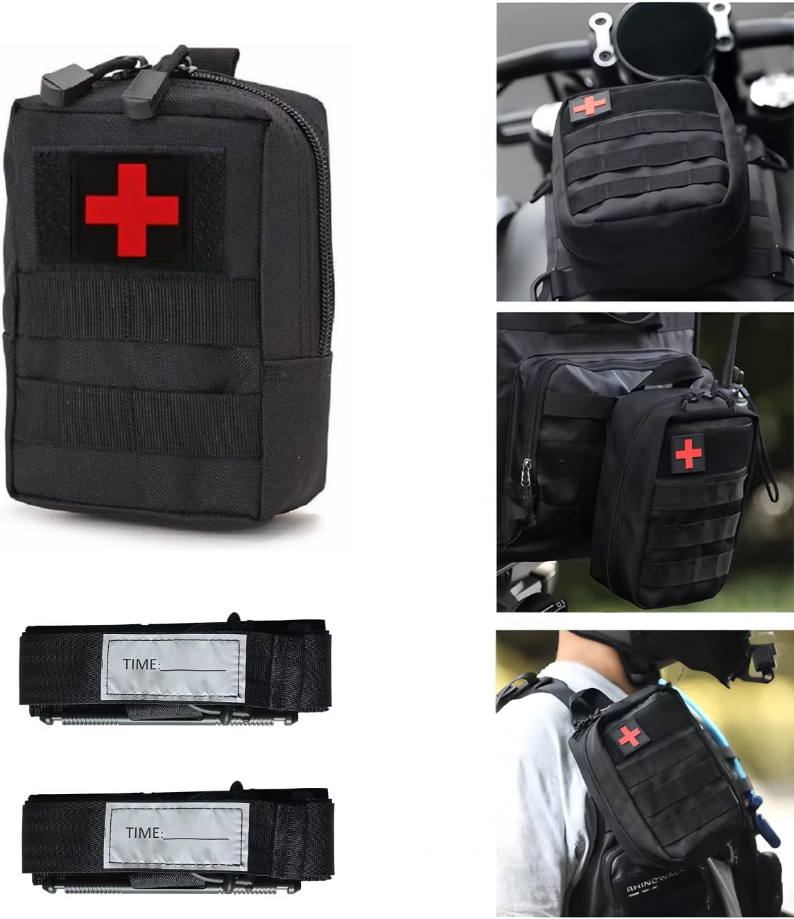 2-Pack Tactical Tourniquet Metal Twisting Rod Gen 4 Medical Solutions 1.5" Compression Band with First Aid Kit EMT Medical IFAK Pouch