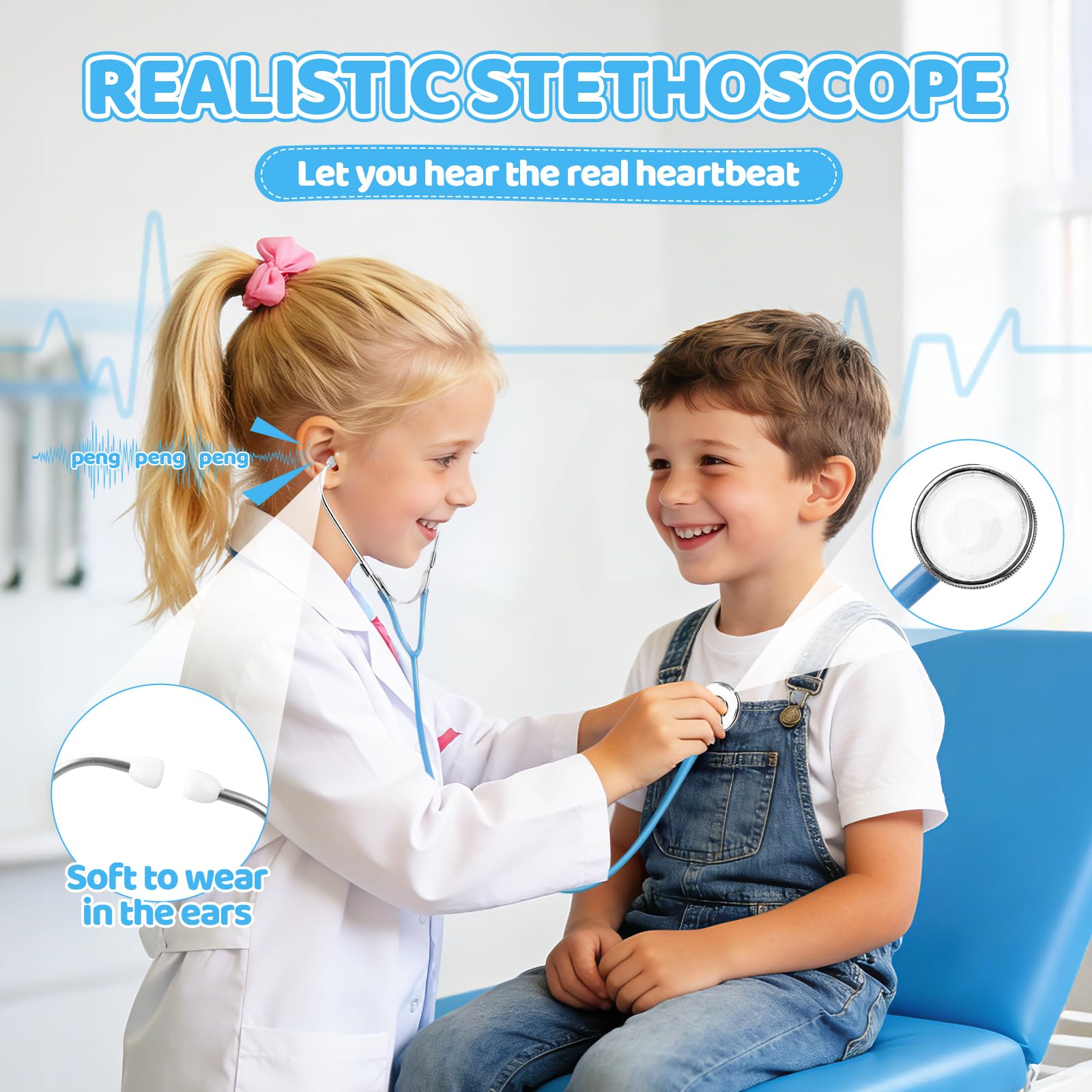 Malette Docteur Enfant,Kit Infirmiere Jouet Docteur Bois,Kit Médicale avec Véritable Stéthoscope,Thermomètre,Seringue,Jeu d'imitation Cadeau pour Fille Garçon Enfant 3 4 5 6 7 Ans