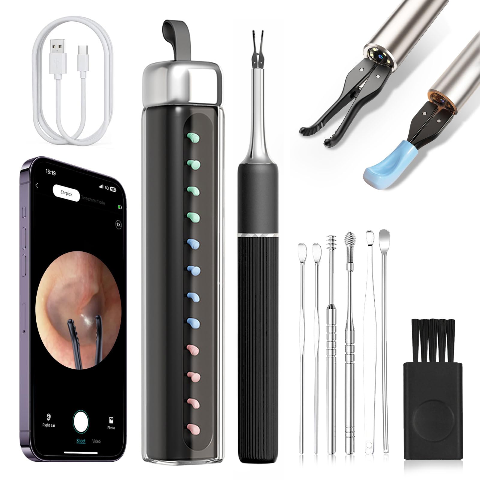 CozyZen Ear Wax Removal Tool S5 with 10 MP Camera Otoscope, Omnidirectional Tweezer, Crodless Earwax Remover Tool with 12 Ear Spoon, Wireless Ear