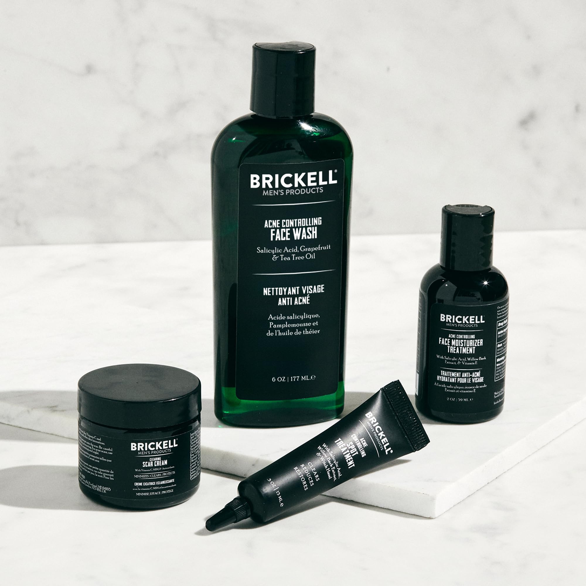 Brickell Men's Sistema di Controllo Dell'Acne per Uomo, Trattamento Idratante Viso Anti-Acne, Lavaggio Viso, Trattamento Spot e Crema Cicatrice, Naturale e Biologico