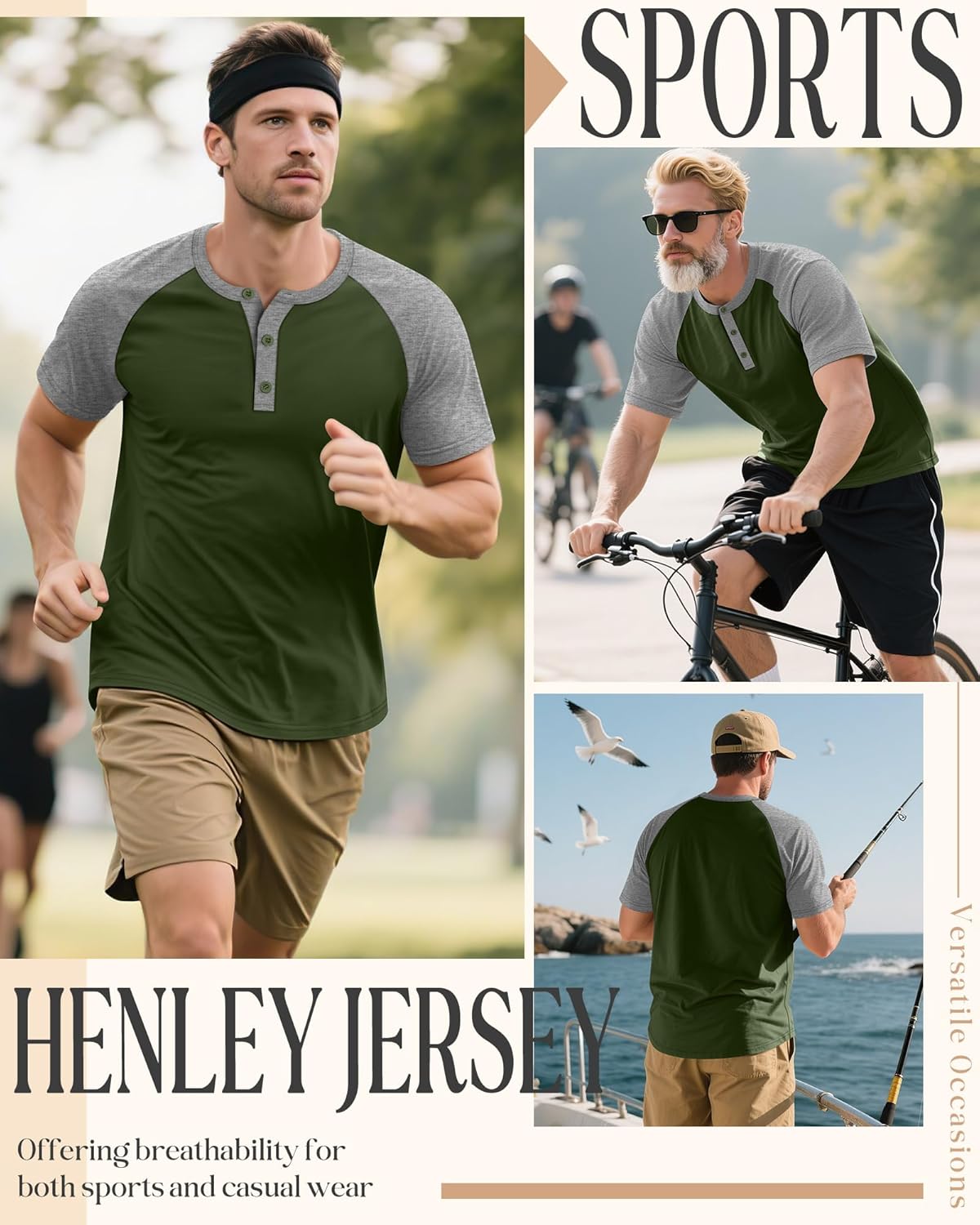 Mens Henley Shirts Raglan Short Sleeve Baseball Tees Casual Slim Fit T-Shirts Color Block Workout Top - Image 4