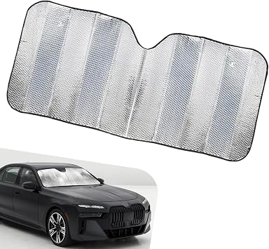 Car Windshield Sunshade, 3-Layer Aluminum Foil Sun Shade for Heat Insulation, Foldable Car Front Window Shades with 2 Suction Cups, Summer Car Sun Protection Accessory 55.12" L x 27.56" W