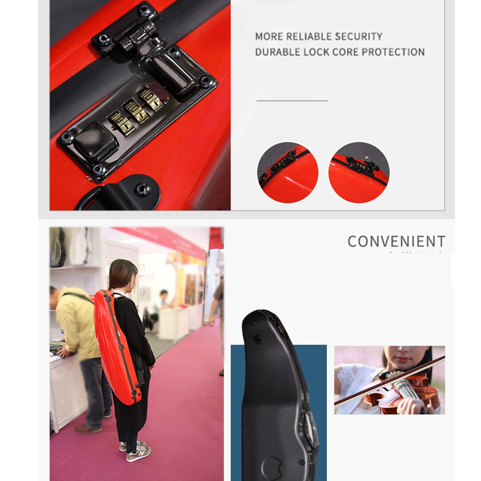 Estuche para Violín 4/4 Tamaño Completo con Higrómetro, Estuche para Violín Fuerte Interior de Felpa Súper Liviano con Bloqueo de Contraseña,White
