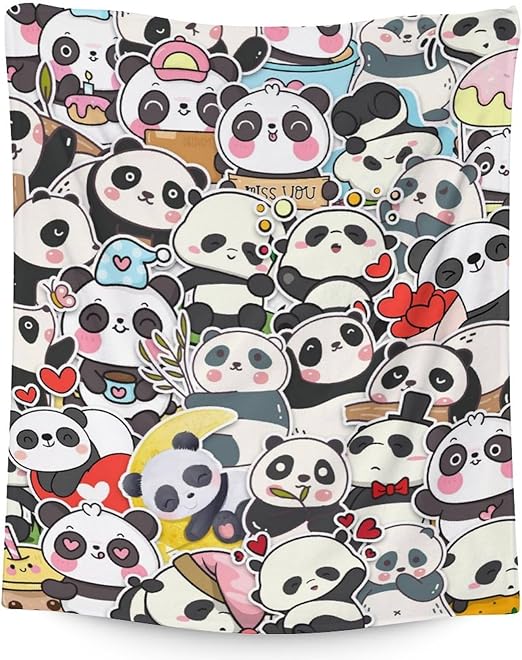 Panda Blanket Gifts - 60"x80" Cute Throw Blanket for Kids, Adults - Black Soft Fuzzy Blankets for Bed, Couch & Living Room