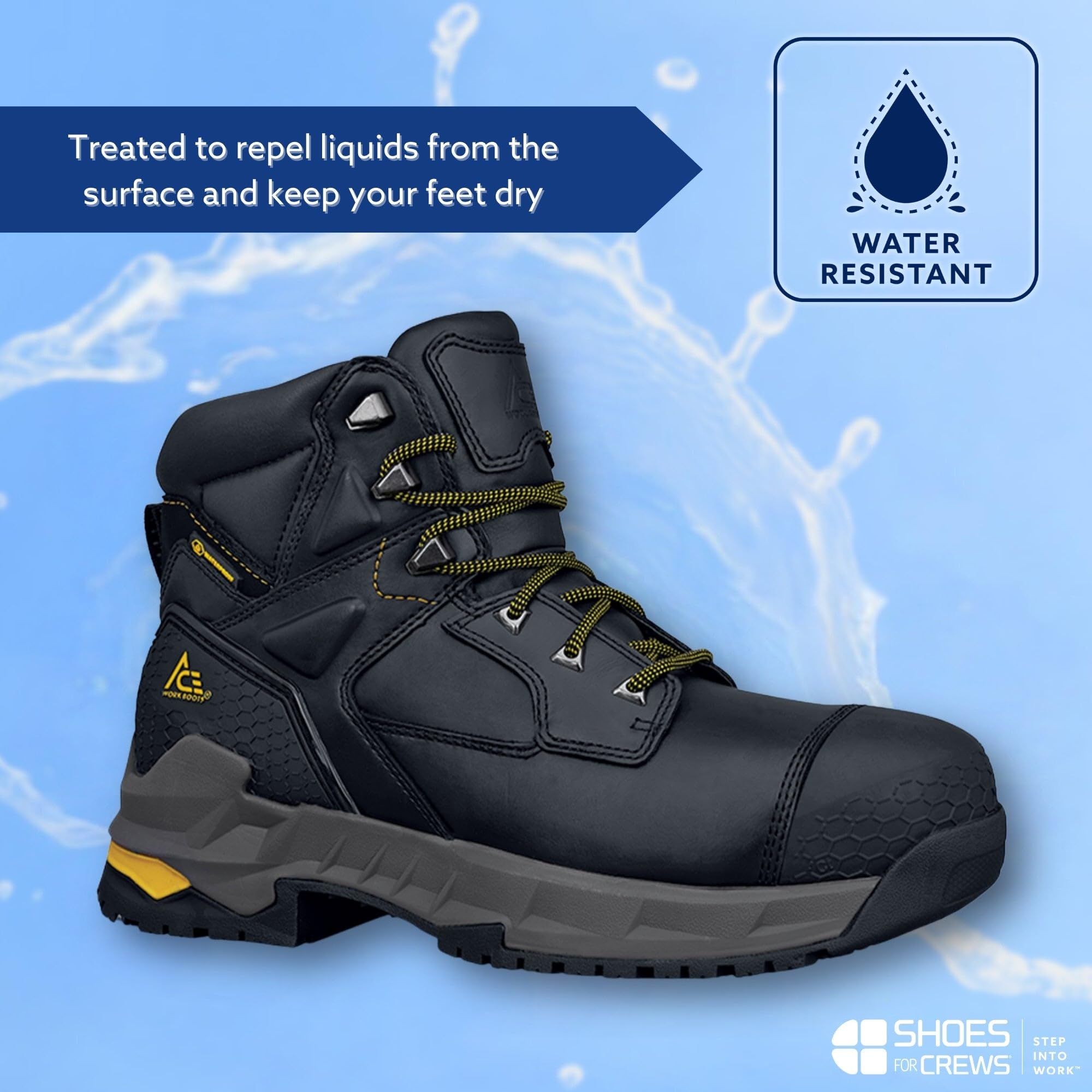 Shoes for Crews Redrock, Men's, Women's, Unisex 6 Inch Composite Toe Work Boots, Slip Resistant, Water Resistant, Black