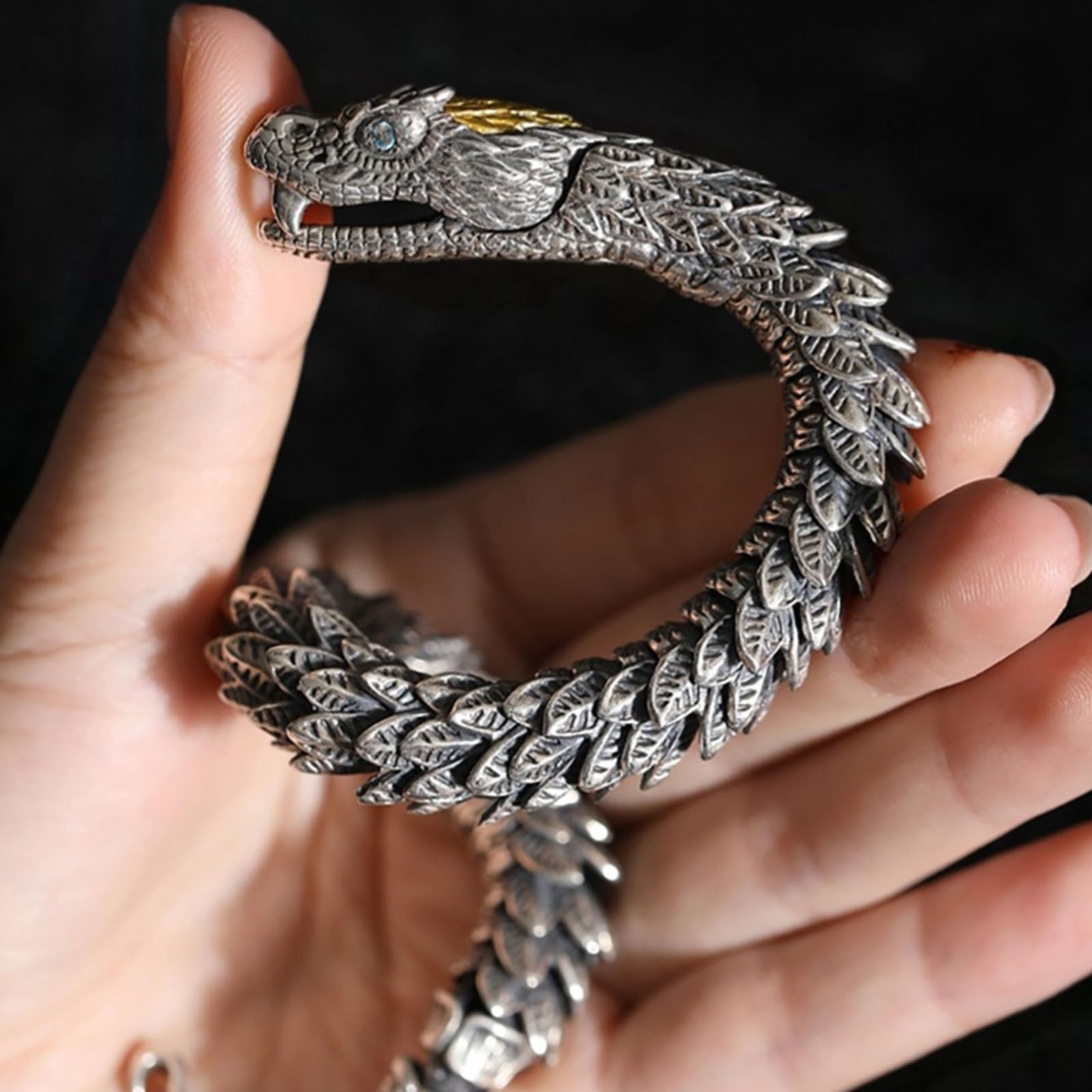 Pulsera vintage de cadena de serpiente, de metal antiguo, lujoso, estilo Ouroboros, pulsera de serpiente del zodiaco, cierre de gancho para hombres y mujeres, accesorios, Cobre, No es una 6