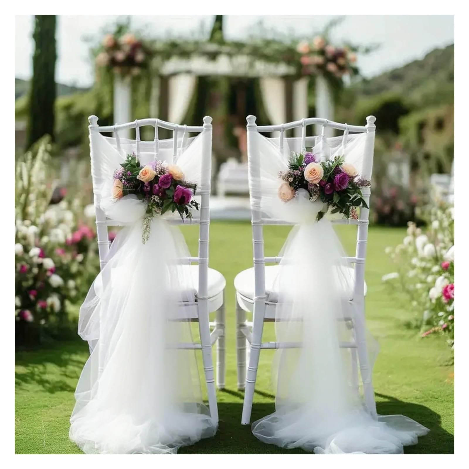 YGSGJSP Chair Sashes 50-10pieces 200x75cm gauze Chair Back Veil Wedding Sashes Bows Covers Ribbon Party Decor for Wedding(White,50pcs)