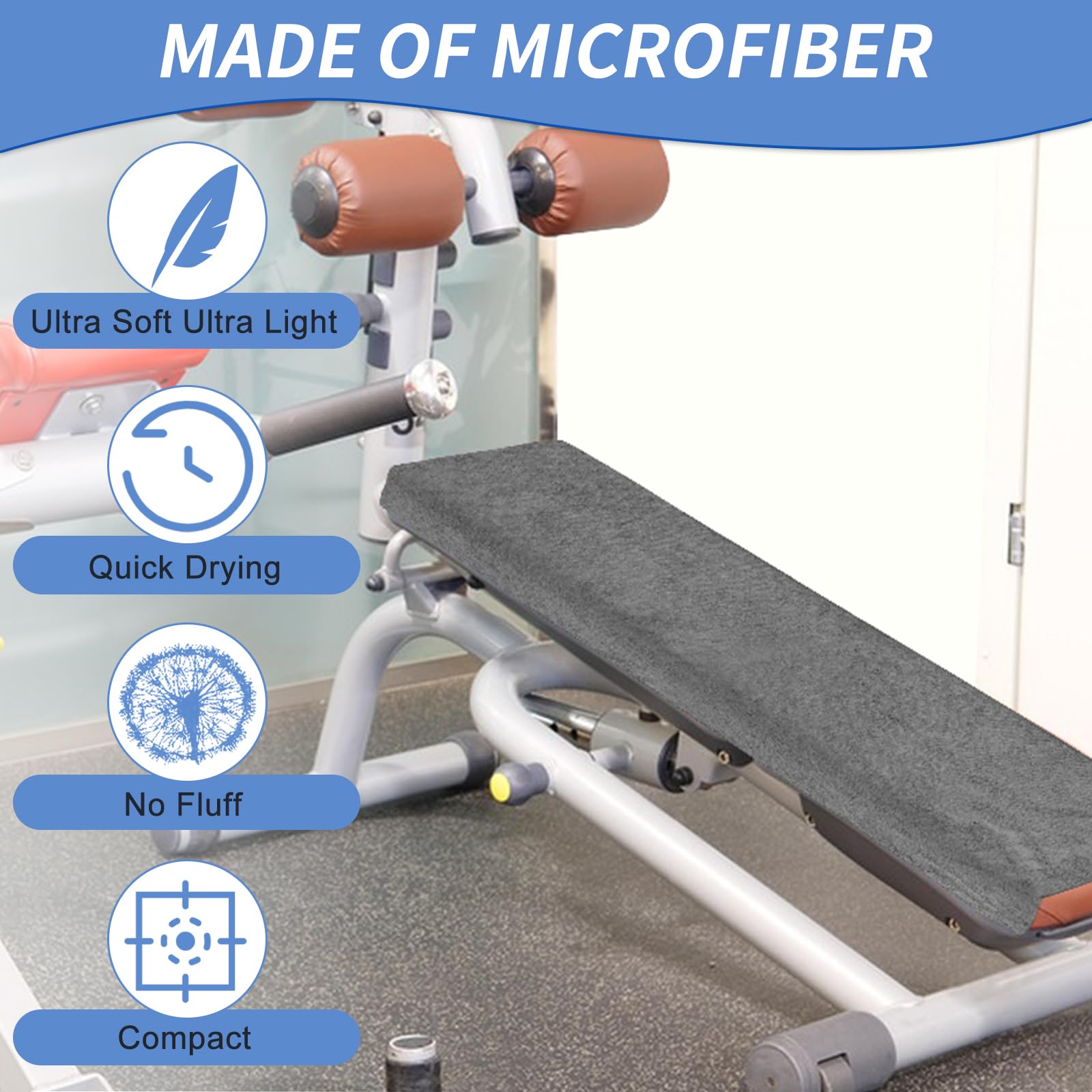 Asciugamano Palestra con Zip, Telo Palestra in Microfibra 120 x 50 cm con Tasca con Cerniera e Cappuccio di Fissaggio, Assorbente e Asciugatura Rapida per Yoga, Sport e Fitness