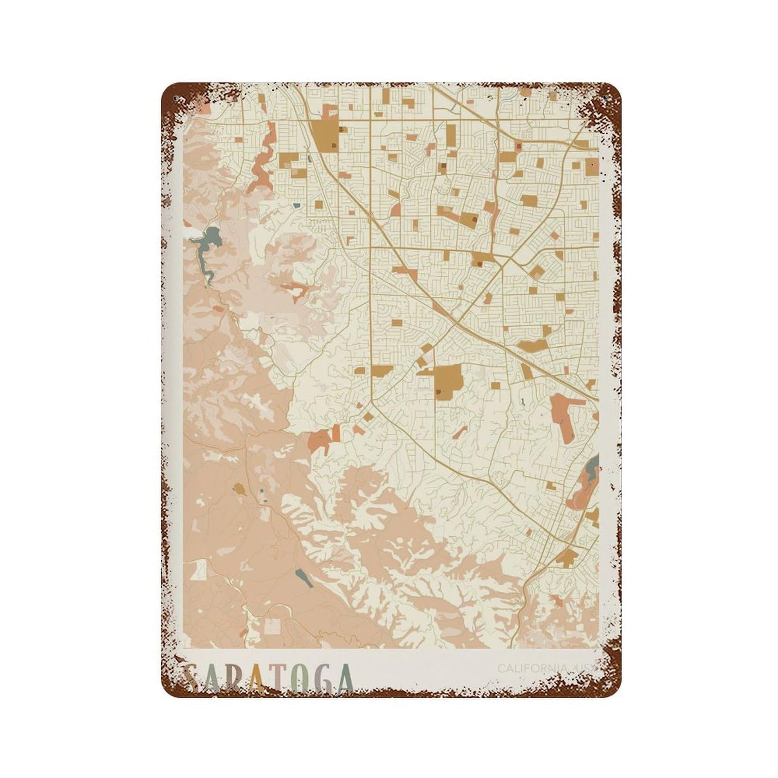 xiaoxiaoshen Saratoga Map California Travel Gift Boho Wall Decor Art Metal Tin Poster Modern Home Decor Art Home Bar Shop Decorations Vintage Sign 40x30cm
