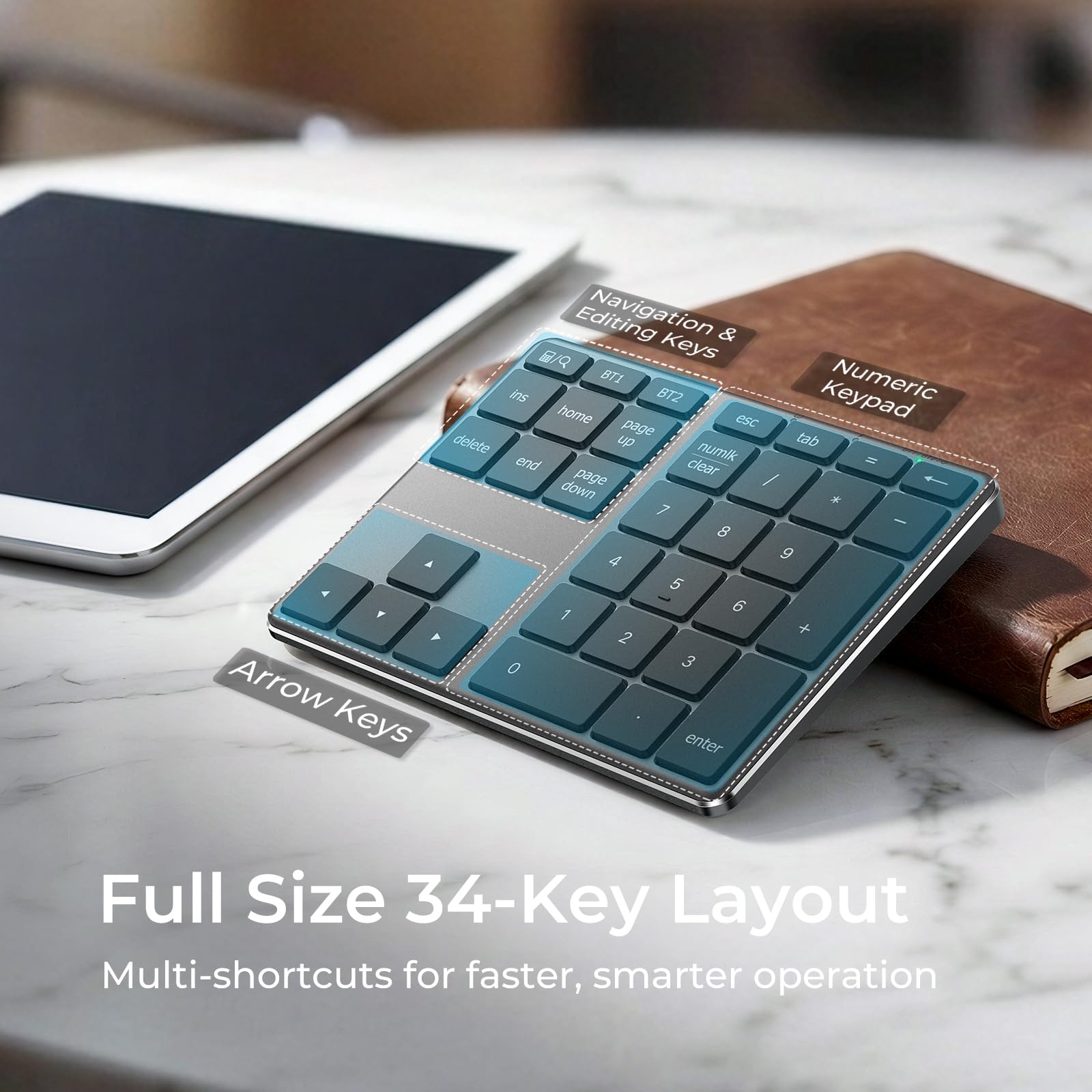iClever Teclado Numérico Inalámbrico, Teclado Numérico Bluetooth 5.1 Multi-Dispositivo con Carga USB-C, Compatible con Mac/PC/Móvil