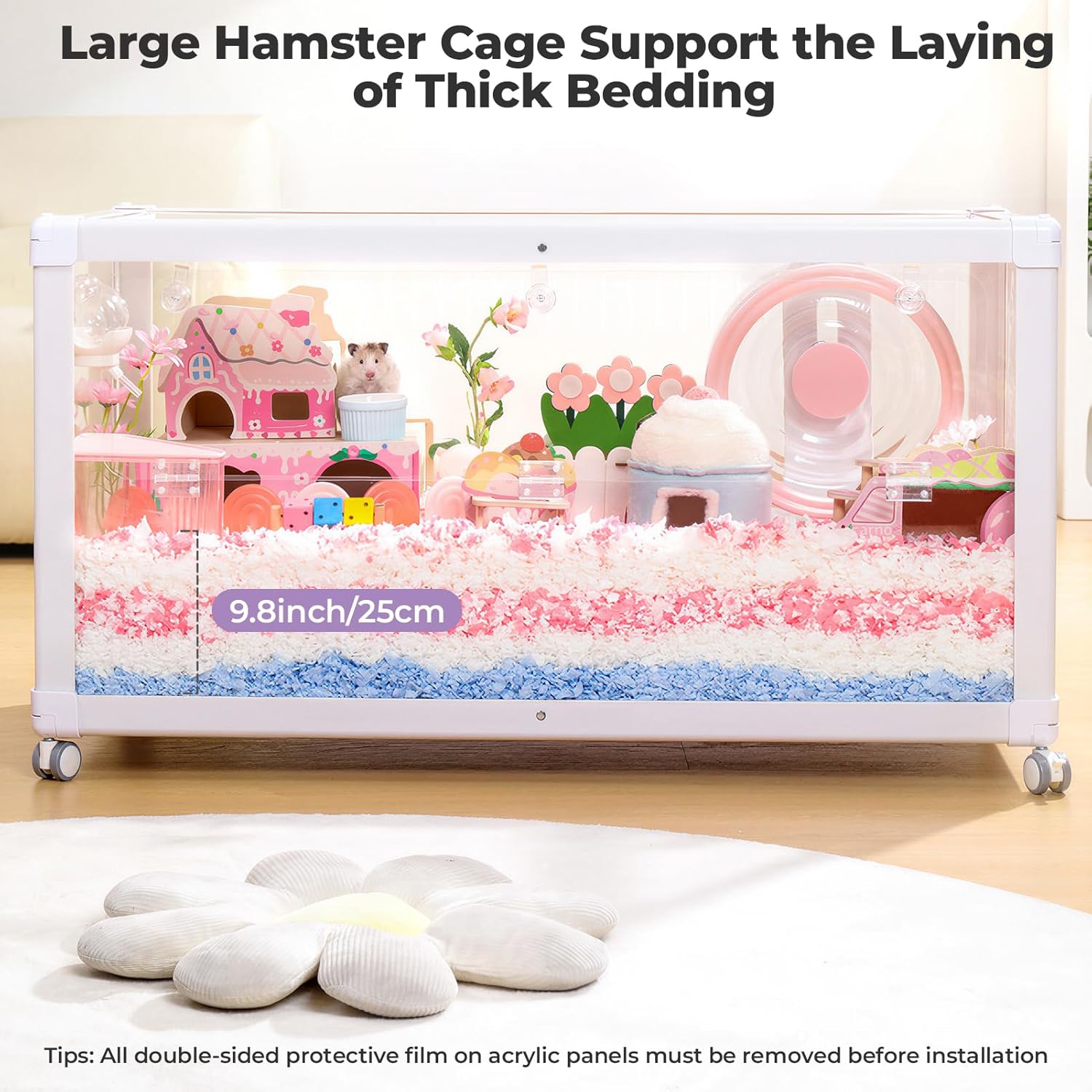 Mini&moe Hamster Cage - Large Rat Cage 39.4 Inch Chew Proof Small Animal Habitat with Removable Wheels, Acrylic Guinea Pig Cages for Dwarf Syrian Hamster, Gerbil, Mouse, Chinchilla, Reptile