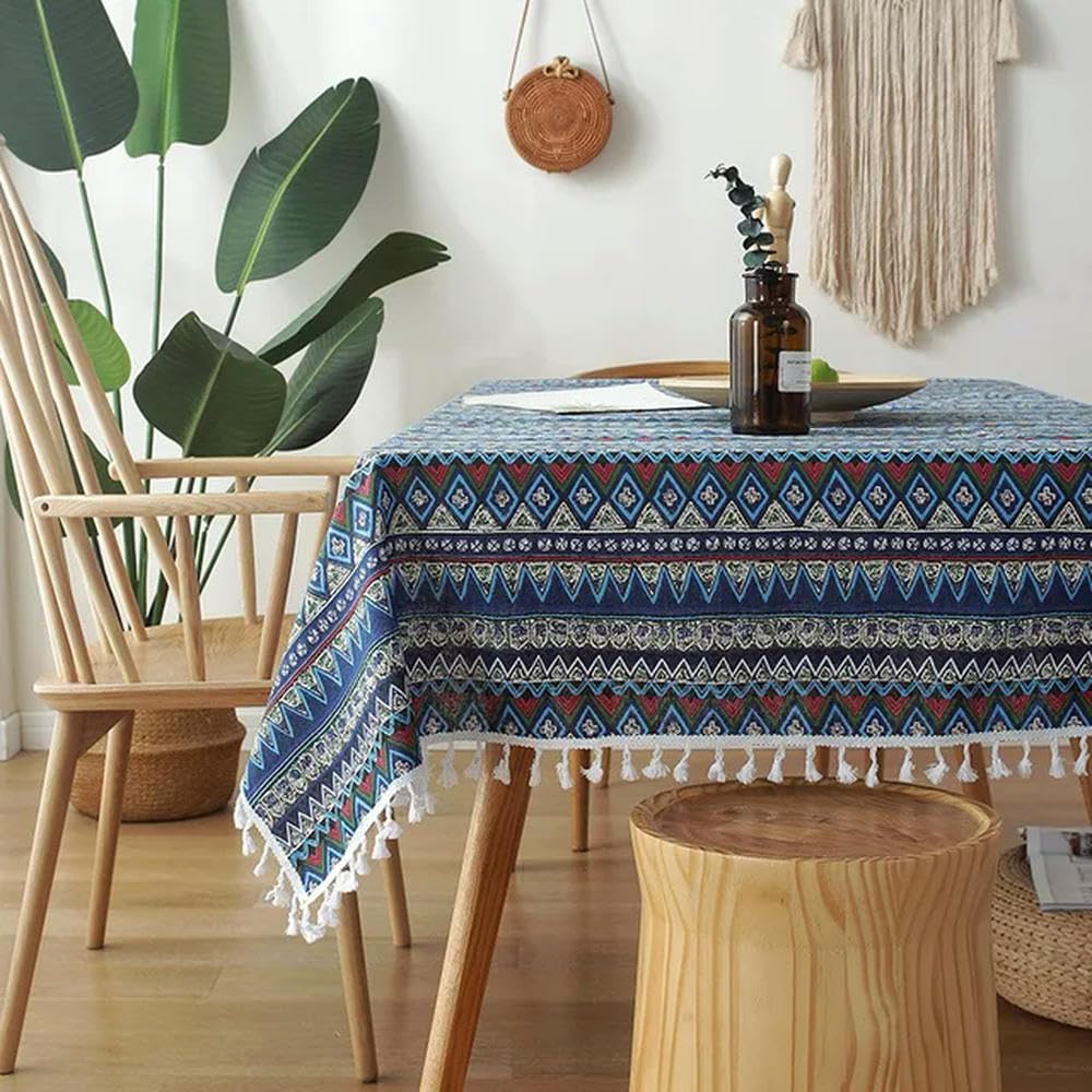 Mantel a Cuadros de 60~300cm con Encaje Cubierta de Mesa de Lino de algodón para Cubierta de Escritorio Mantel de Mesa de té con Colgante Suave paño de Comida