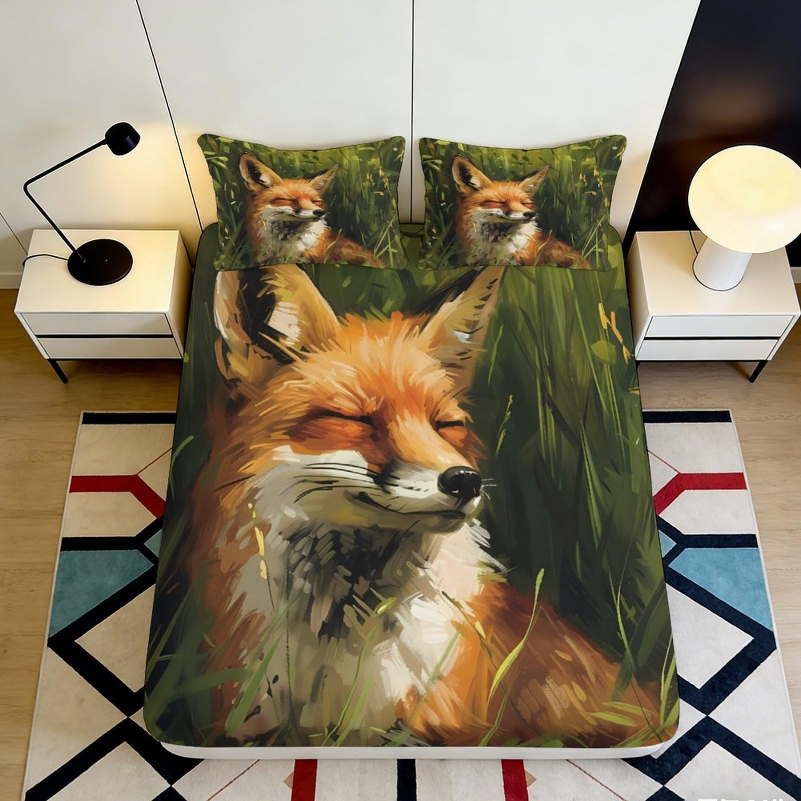 Pnayamiorkfel Style-7 3D Printed Fox Meadow Fitted Sheet Microfiber Soft Breathable Wildlife Bed Cover For Bedroom Guest Room Decor 90X200x25cm