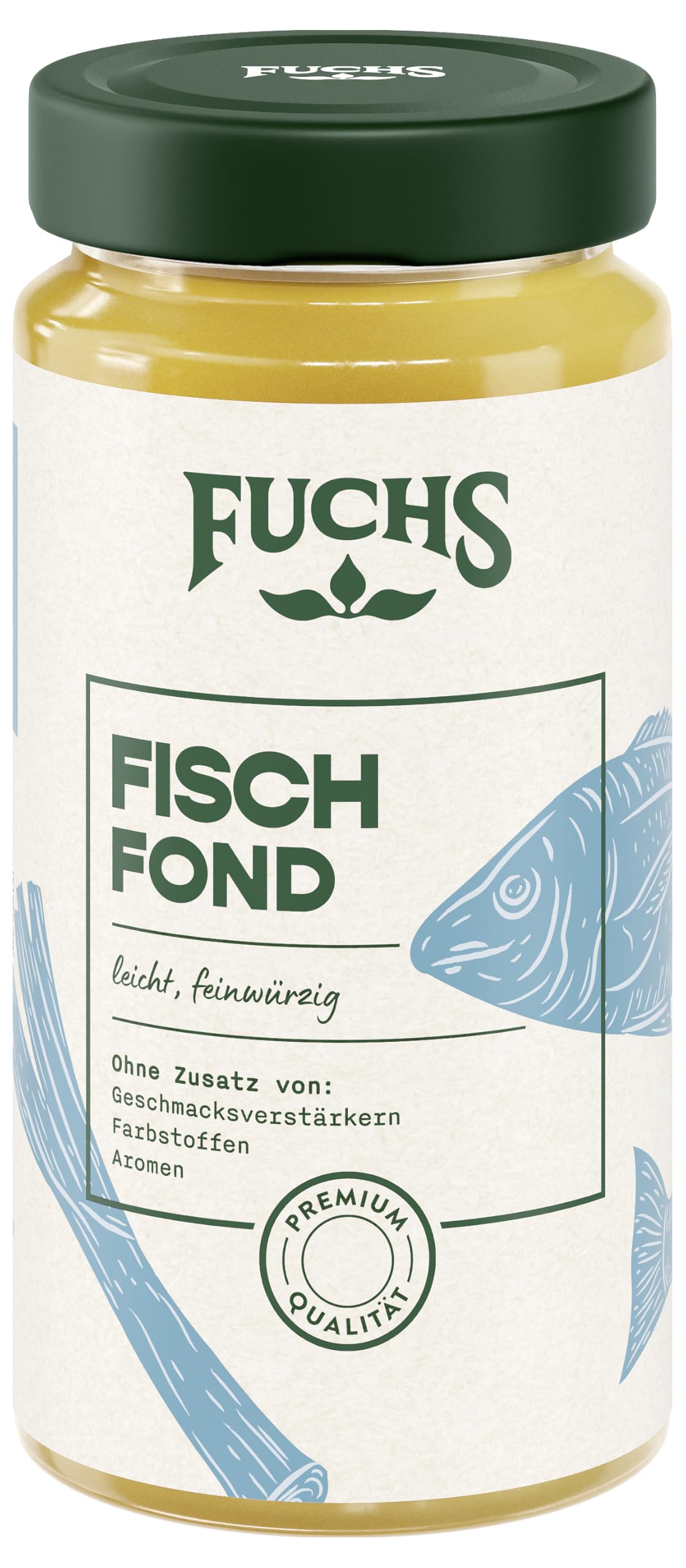 Fuchs Gewürze - Fisch Fond, Für köstliche gewürzte Gerichte und raffinierte Saucen, Ohne Geschmacksverstärker, Farbstoffe oder Palmfett, 400 ml im wiederverschließbaren Glas