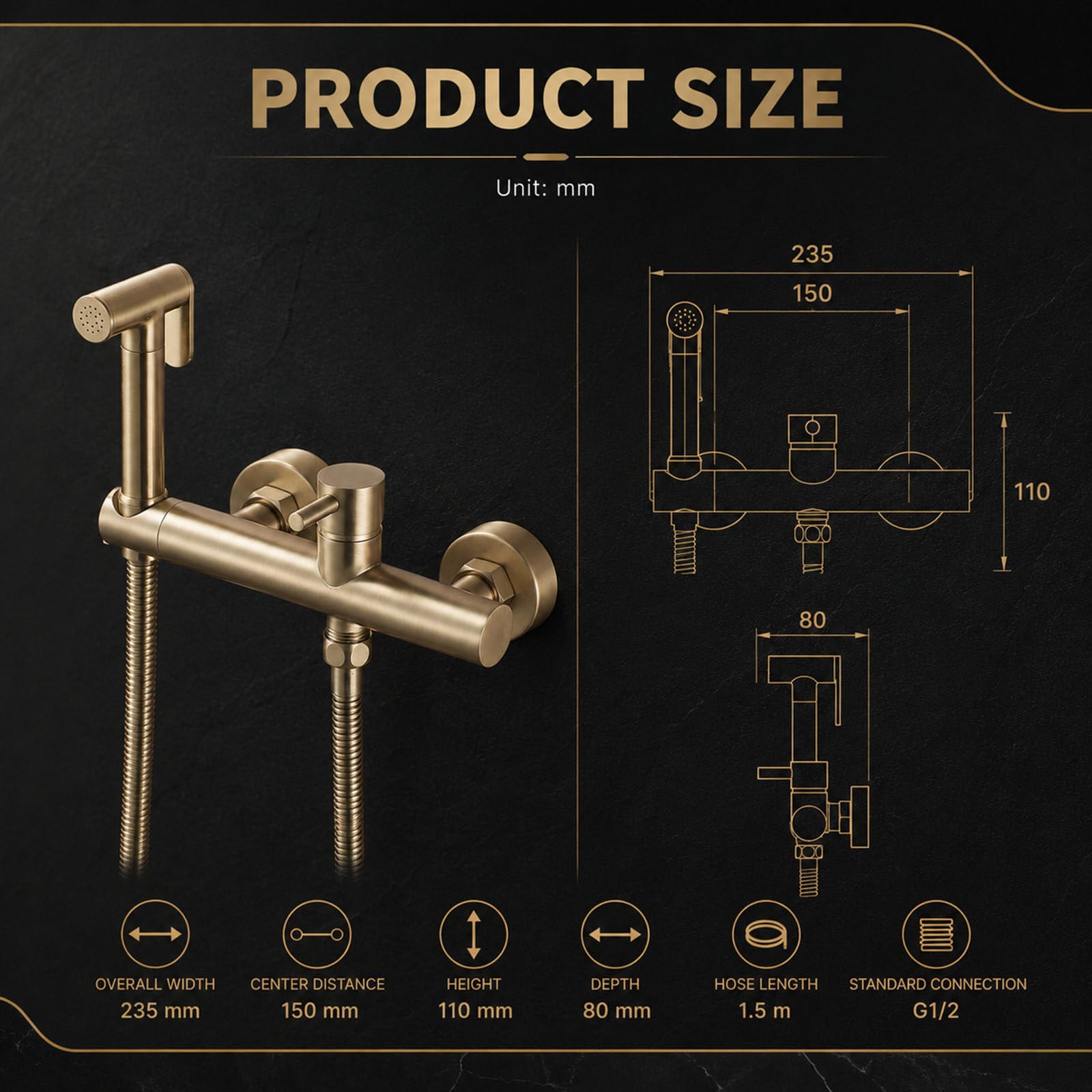 Ducha Higienica para WC, Latón Grifo Bidet para WC, Bidet para Inodoro Mezcla de Agua Fría y Caliente, Kit Ducha de Lavabo para Higiene Personal y Limpieza del Inodoro