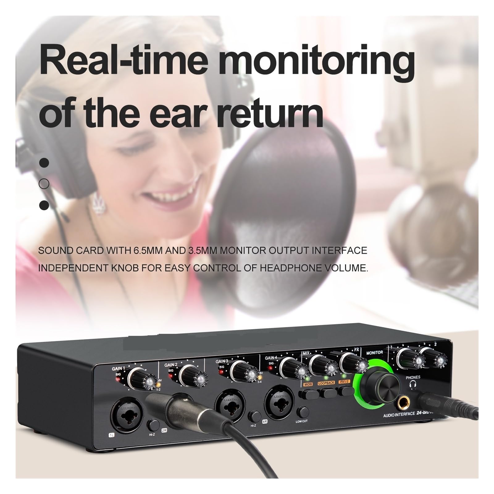 Convertitore AD Della Scheda Audio Del'interfaccia Audio Con Monitoraggio Della Registrazione Dal Vivo Della Chitarra Elettrica For Podcast Di Canto In Studio Ampiamente Applicabile