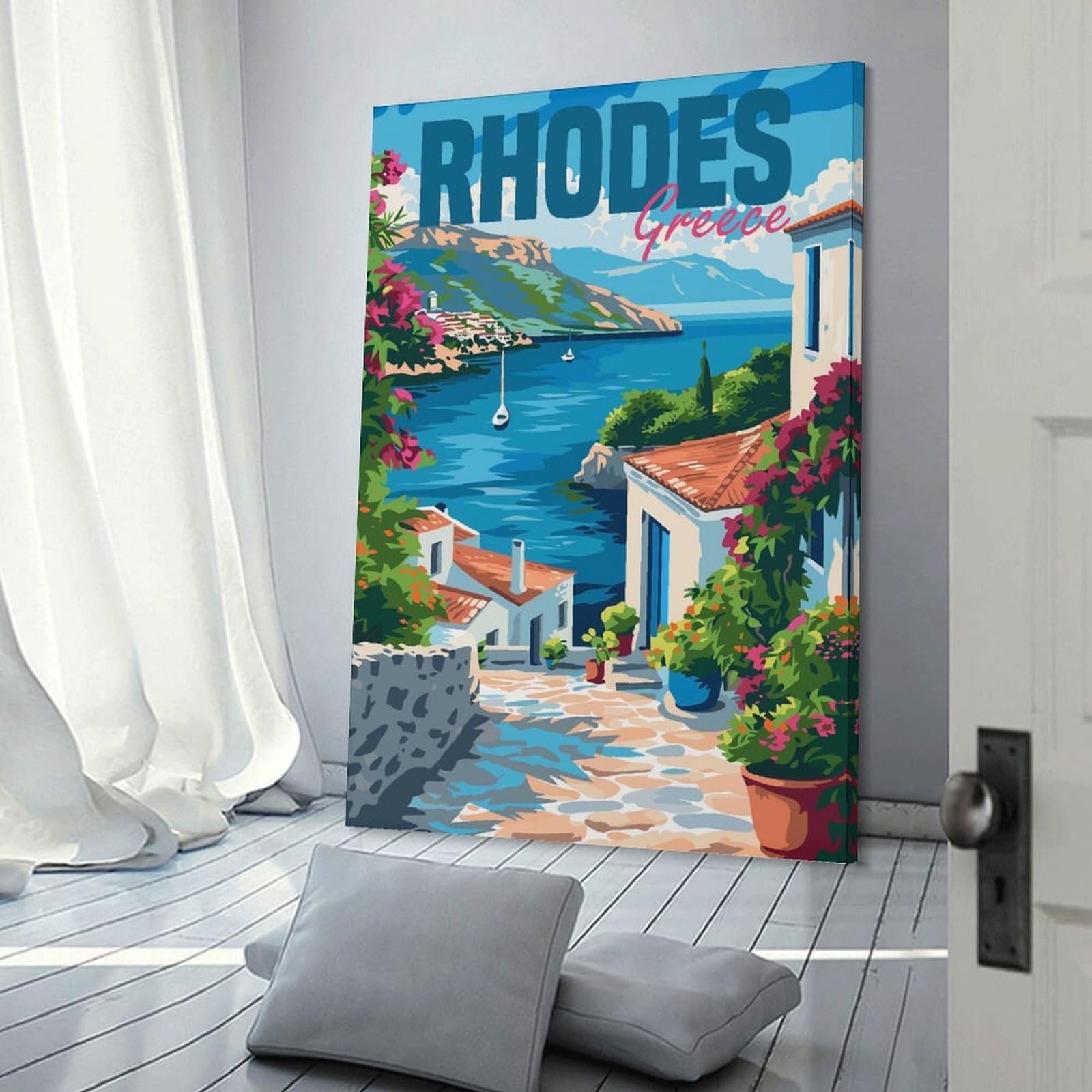 Junmoney Rhodes Island Greece Wall Art Print 16x24inch(40x60cm), for Living Room, Bedroom Or Home Office, Thoughtful Wall Decor for Art Lovers