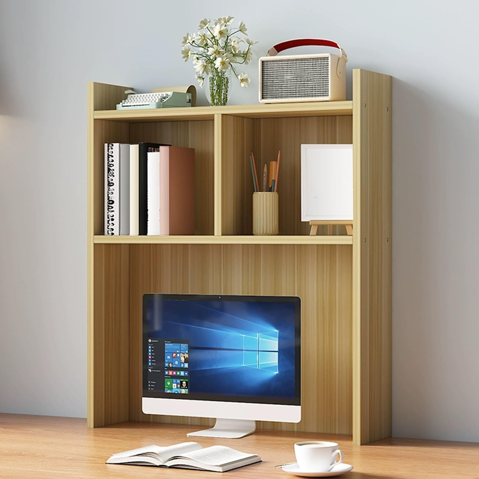 CWCQGH Dorm Room Desk Organizer - Teacher's Computer Table with Cubbies, Home Office Storage Solution, Stylish Bedroom Desk Shelf for Maximum Space Efficiency,Yellow-60cm/23.6in