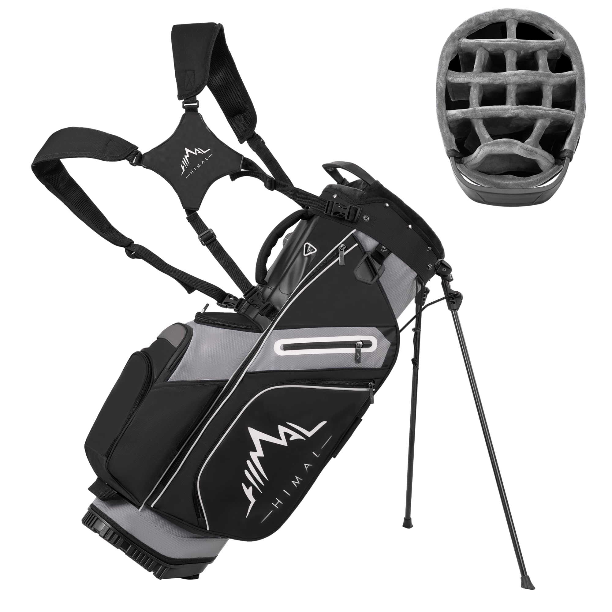 uniHimal Golf Bags for Men 14 Way Full Dividers - Hybrid Stand Bag with 10 Pockets, Insulated Cooler & Interchangeable Straps - Plush Top Organizer with Magnetic Pockets for Cart & Walking