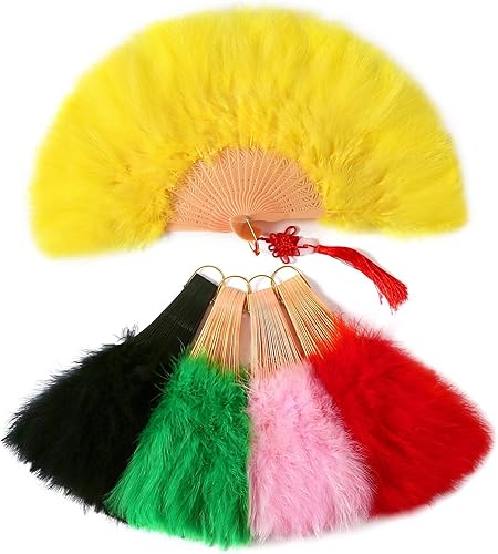 Abanico plegable de plumas vintage de los años 20 con diseño de marabú, ventilador de mano, para fiesta de disfraces, espectáculos de baile y disponible en Yaxa Peru