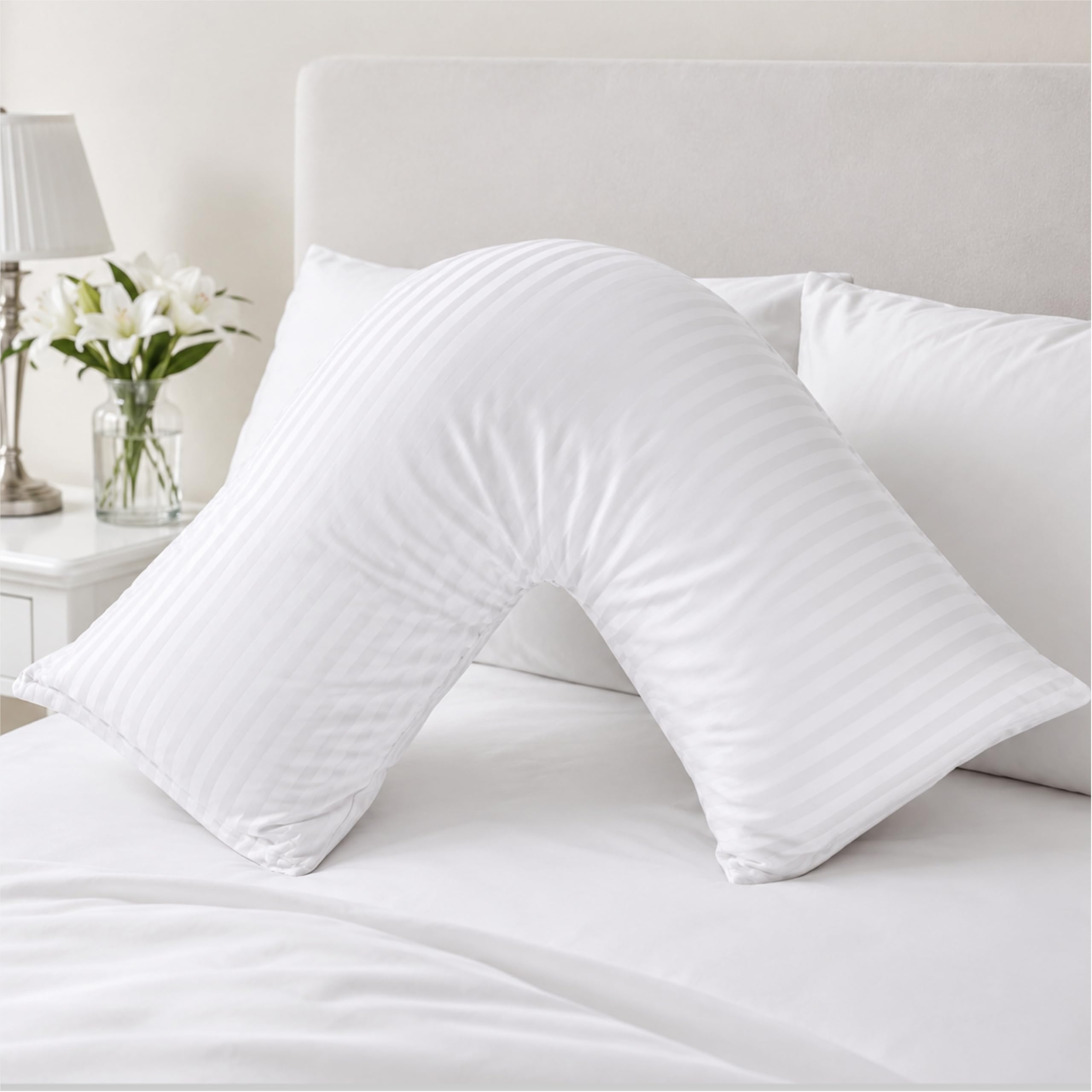 AR Textile Satin Stripe V- Shaped Pillowcase White 74x34 cm Aprrox-Thread Count 300-100% Egyptian Cotton-Soft & Comfy Cover Only