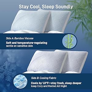 Lyralith Shredded Memory Foam Cooling Soft Bamboo Viscose Pillows King Set of 2, Adjustable Hypoallergenic Hotel Quality Bed Pillows for Side, Stomach or Back Sleeper, Oeko-TEX Certified
