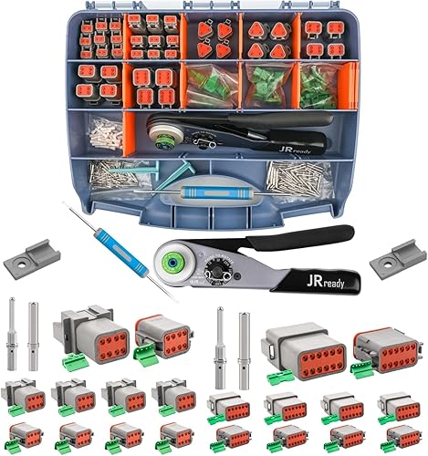 JRready DW5011 Deutsch Kit de conectores DT, conector DT 2 3 4 6 8 12 pines, herramienta de crimpado Deutsch, tamaño 16 # contactos sólidos 16-20