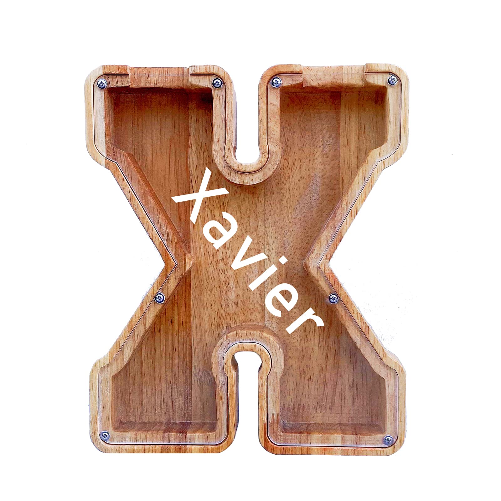 Large Piggy Bank for Kids Boys Girls, Personalized Wooden Letter Piggy Bank with Cut-Out Design, Alphabet Letter Coin Banks, Money Savings Box,Birthday Present for Kids Adults and Home Decoration (X)
