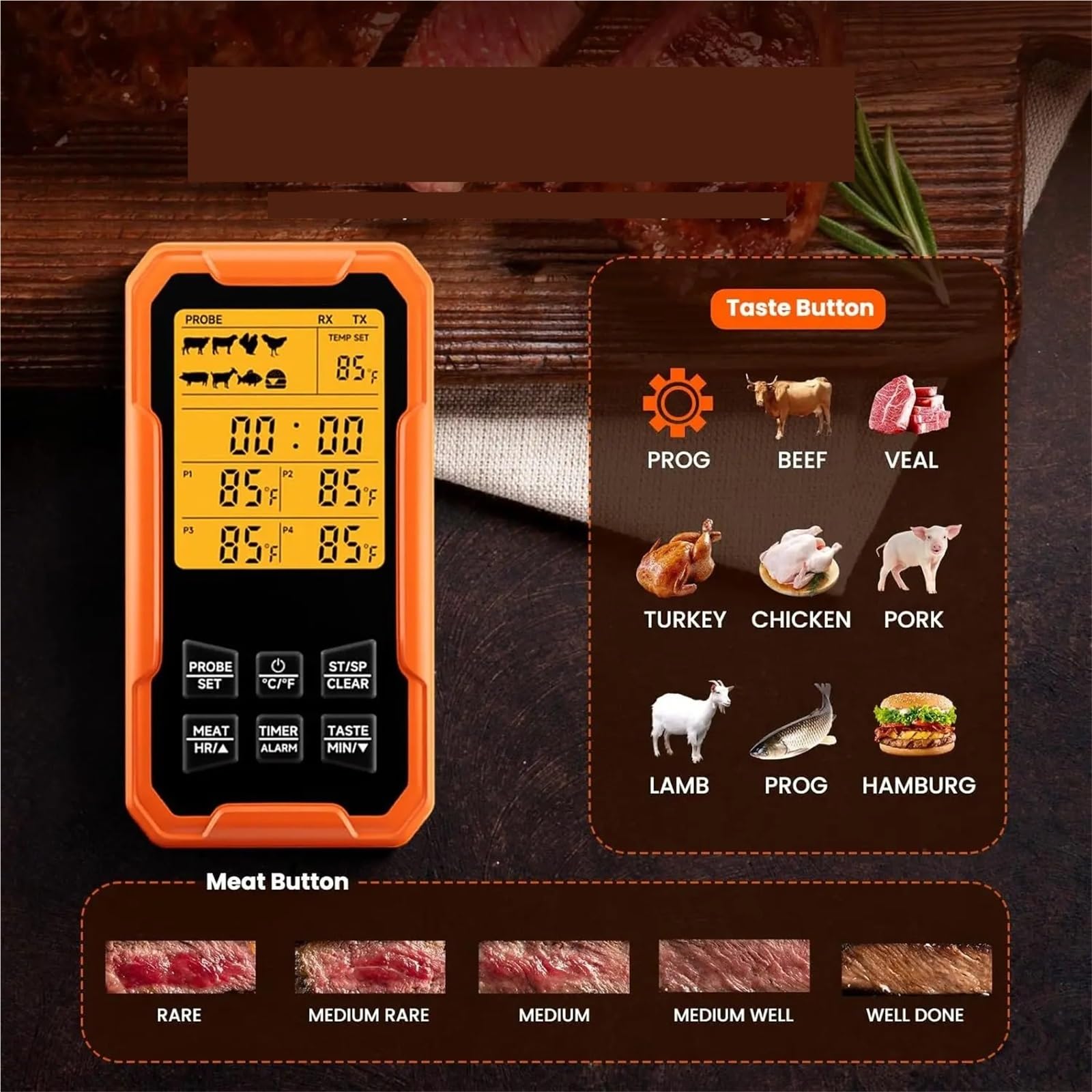 Thermomètre Infrarouge Laser, Thermomètre À Viande Sans Fil Distance Avec 4 Sondes Préréglages Lecture Instantanée Et Alertes Intelligentes pour Cuisine Cuisson, Industrie