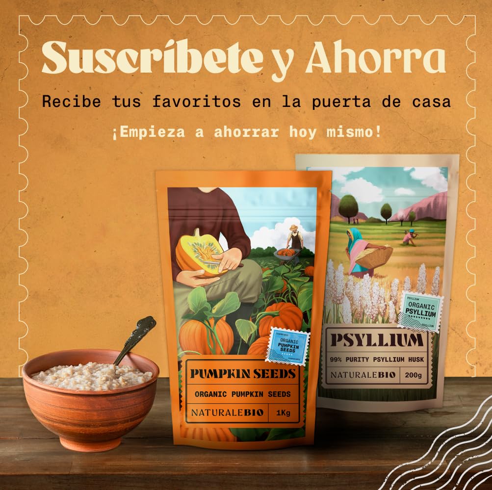 NaturaleBio Semillas de Calabaza 1kg | 100% Ecológicas Veganas Sin Gluten | Sin OGM Ricas en Nutrientes y Antioxidantes | Perfectas para Cocinar o Snack.