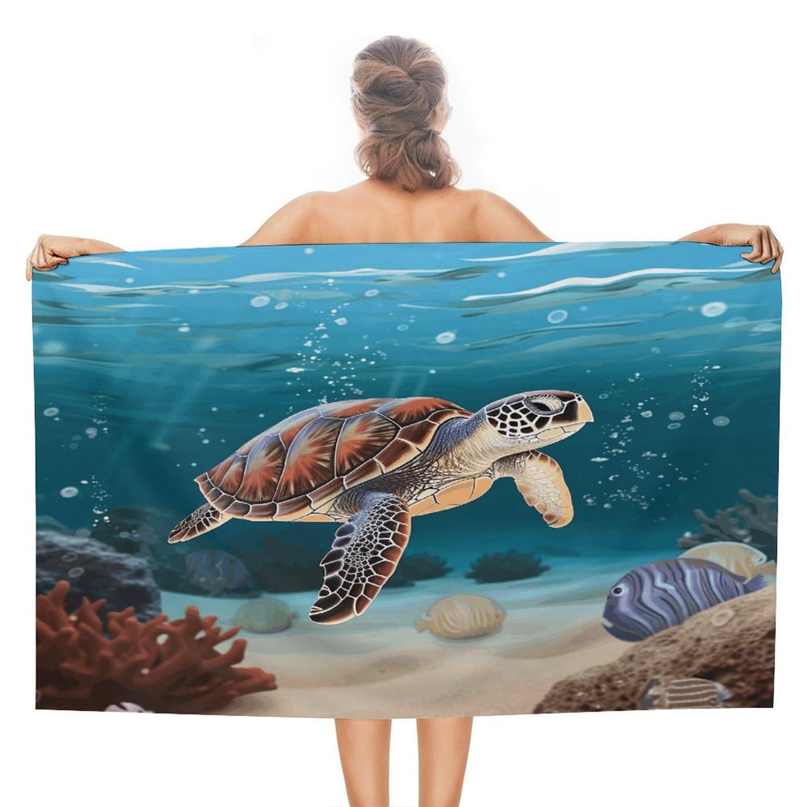 VstaDank Sea Turtle Swimming Bath Towel Stylish Double-Faced Pile Travel Towel Soft Absorbent Beach Towel for Pool Swim Sports Camping Adults Gift 51X31 Inch