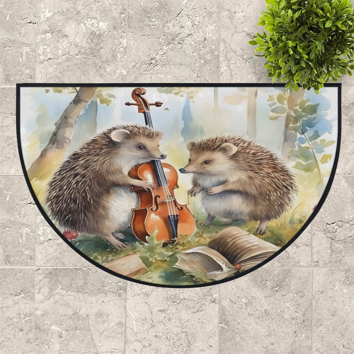 Mexpekil Paillasson demi-rond pour intérieur et extérieur - Motif hérisson - Demi lune - Antidérapant - Lavable - Attrape la saleté - 100 x 160 cm