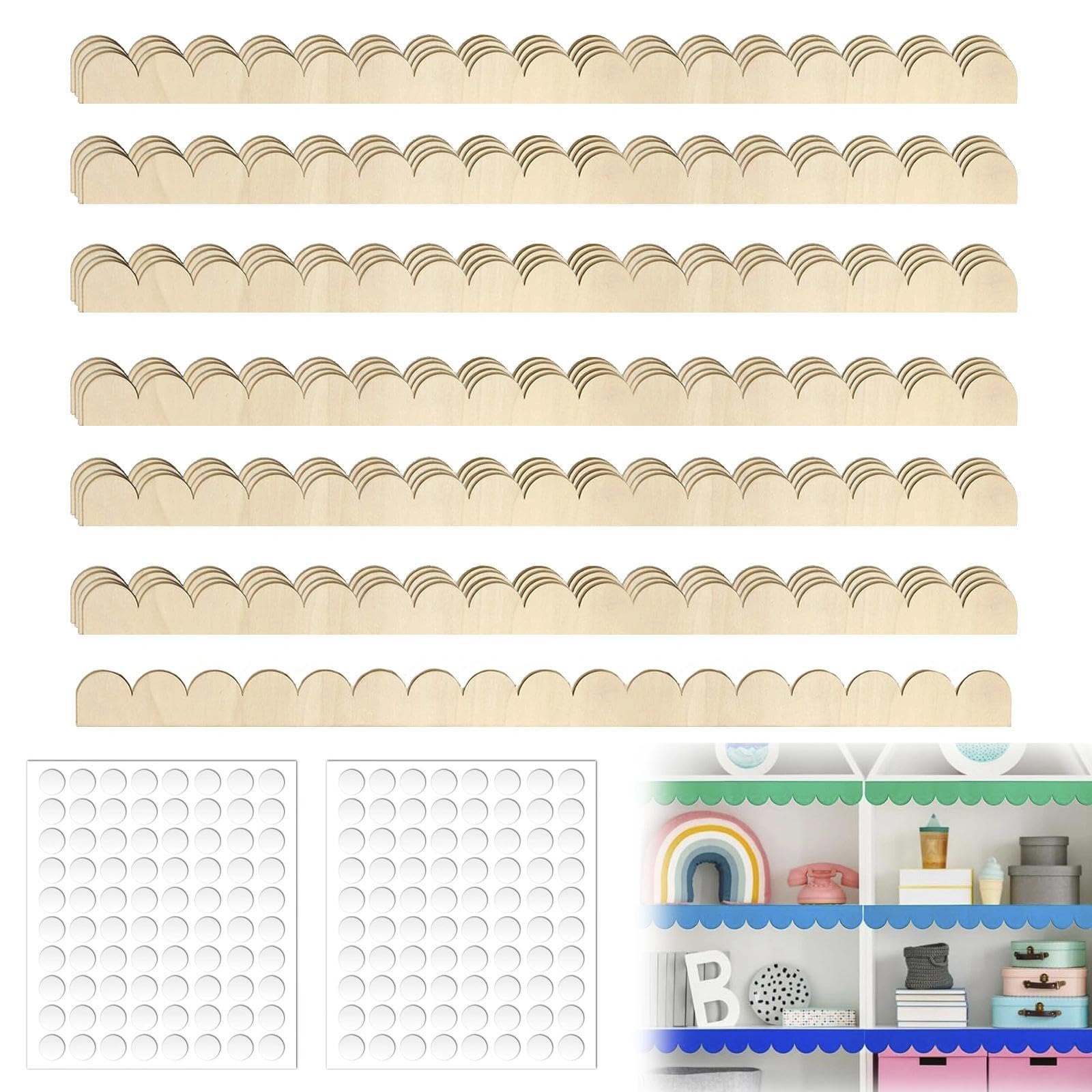 25 PCS Wood Wave Trim, Painted Wave Moulding Trim with Glue Dots, DIY Decorations for Home Wall Door Cabinet Shelf Window Decor, 40 × 4CM