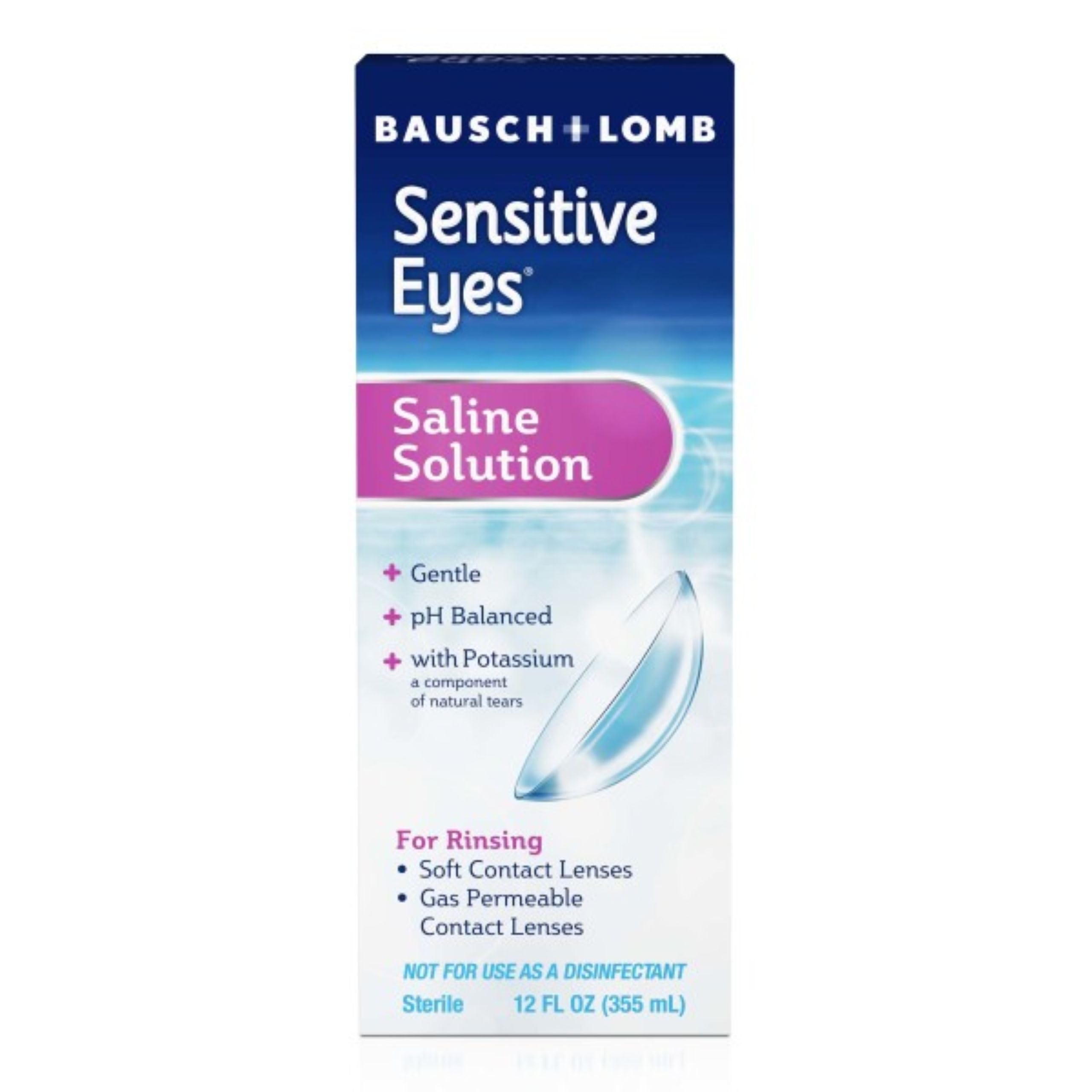 Sensitive Eyes Saline Solution from Bausch & Lomb, for Soft Contact & Gas Permeable Lenses, Saline Solution with Potassium, 12 Fl Oz (355 mL)