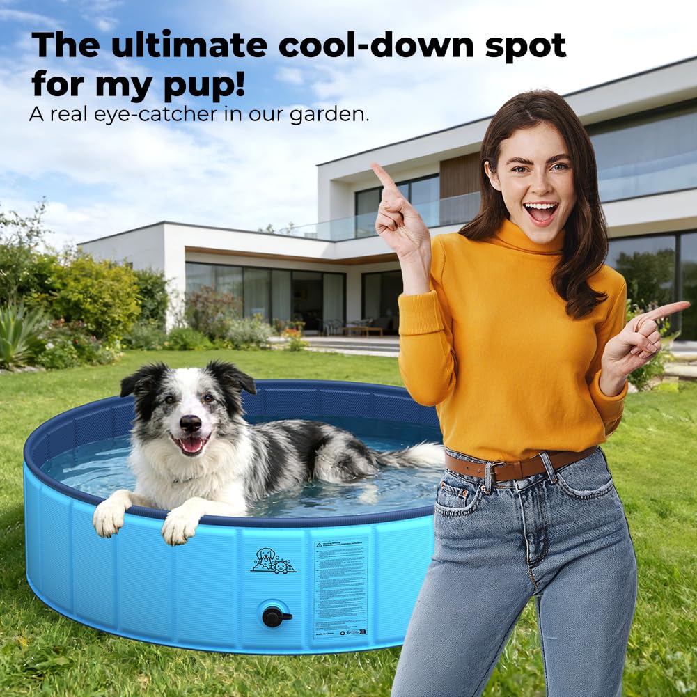 KYG Piscina per cani da 120 x 30 cm, pieghevole e antiscivolo, per cani di taglia media, con valvola di scarico